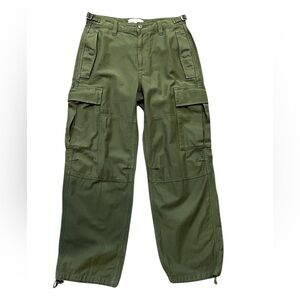 Aritzia TNA Supply Cargo Pants Army Green Adjustable Waist Hem 100% Cotton